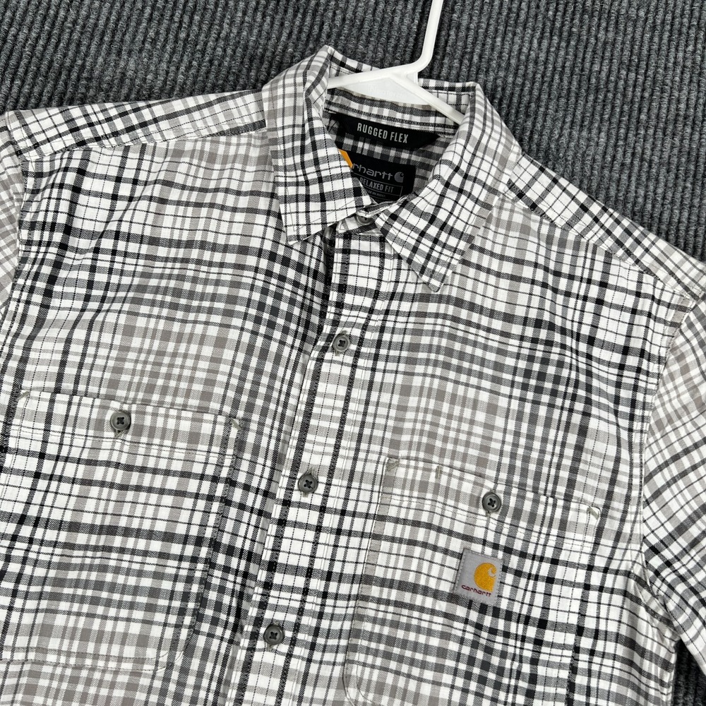 Carhartt Shirt‎ Mens Small Black Plaid Short Sleeve Button Up Rugged Flex New